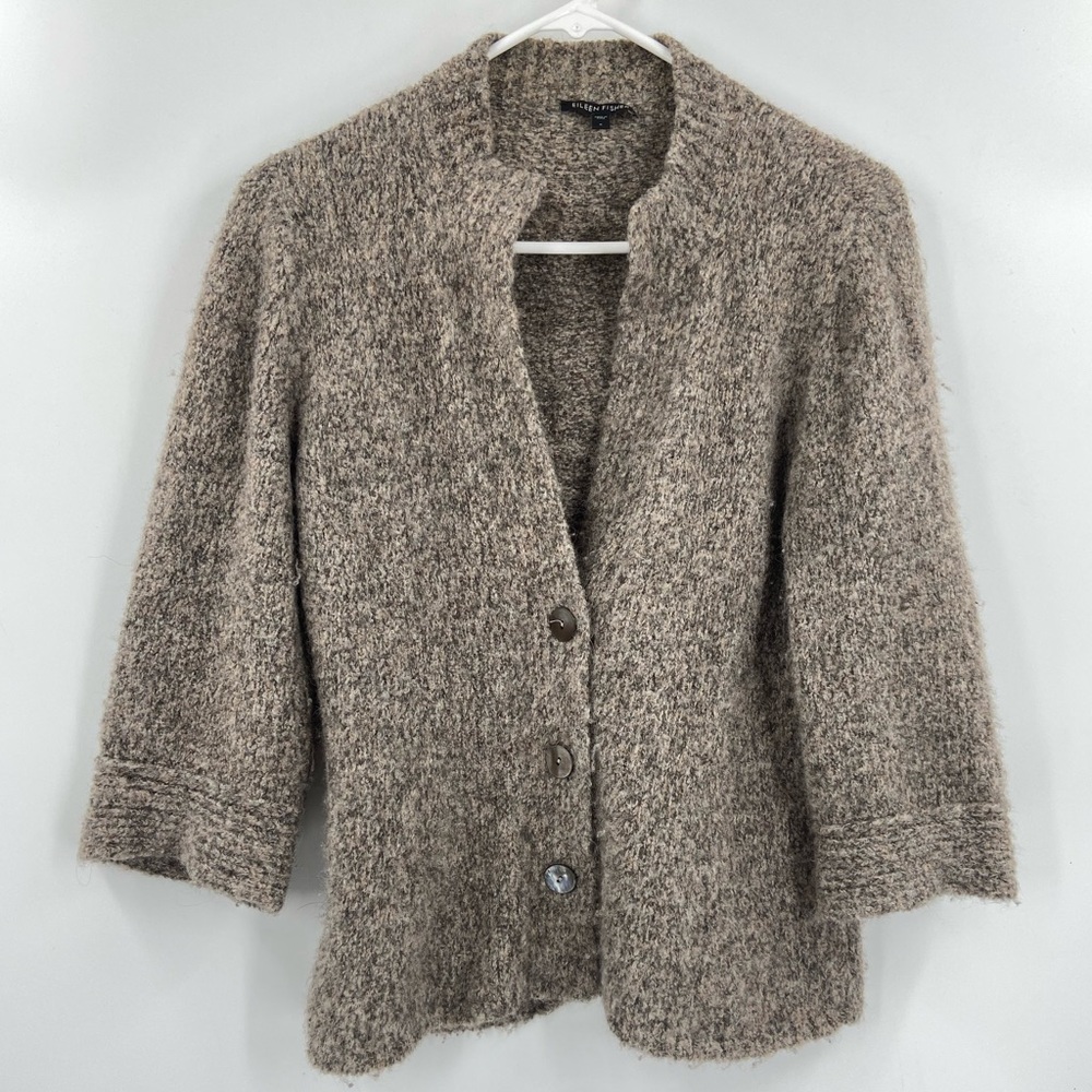 Eileen Fisher Baby Alpaca Blend Cardigan Brown Gray Small